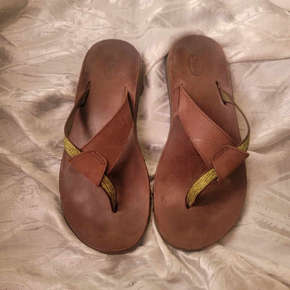 Chaco Womens 9 Wayfarer Post Thong Sandals Toffee Leather Slingback brown